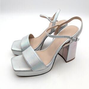 Open Edit Noella Ankle Strap Sandal Women's Silver Iridescent Size US8M EU38